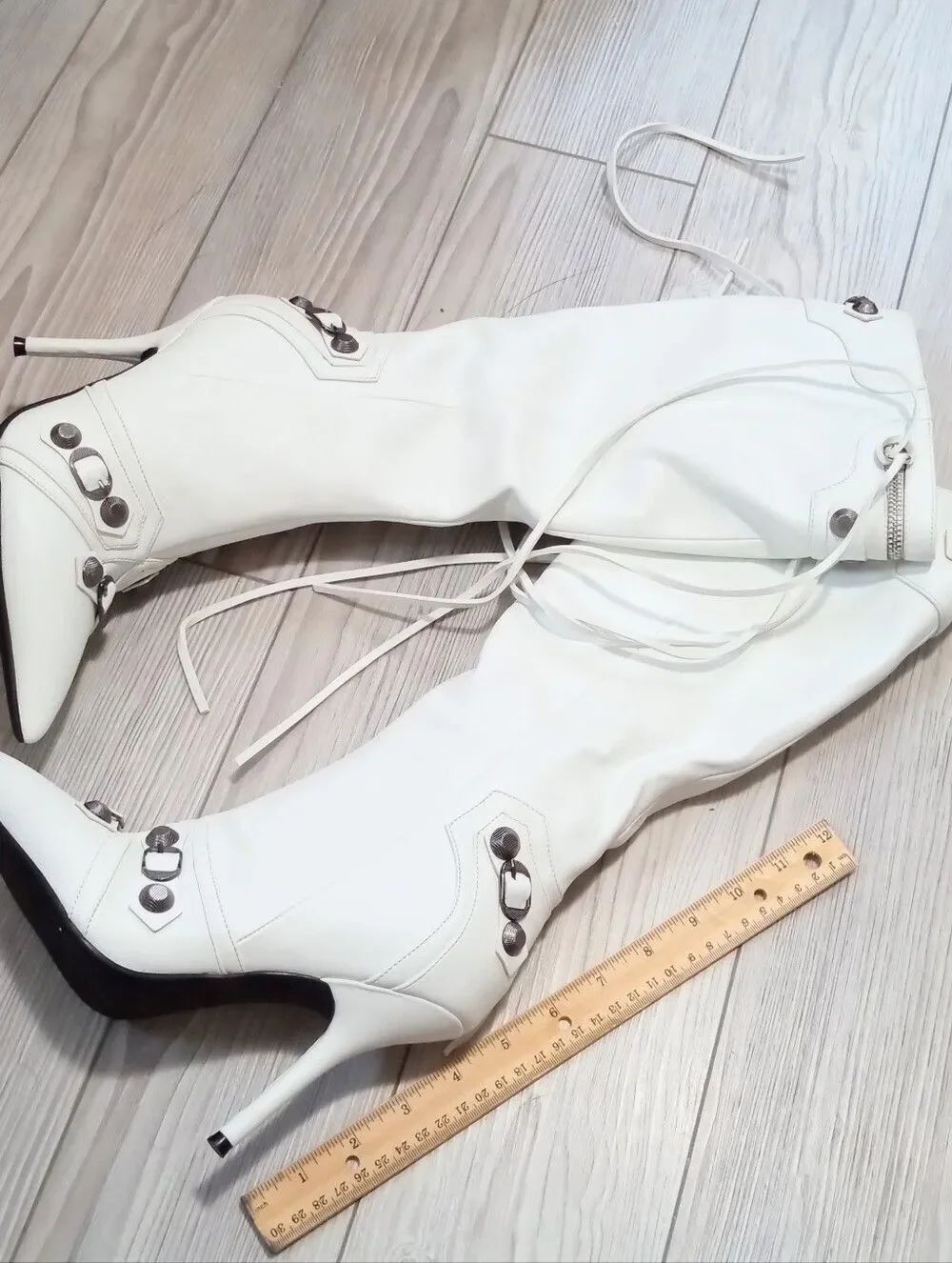 (ST1-6076) Women's White Knee - High Pointed Stiletto Boots Sz 10 - Picture 4 of 17